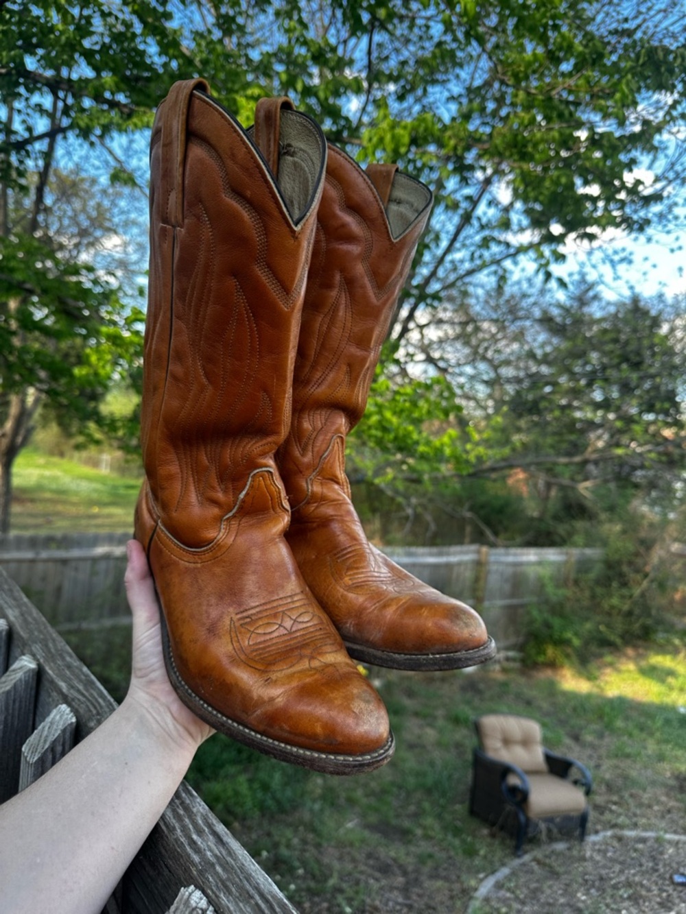 Frye brown cowgirl boots all leather